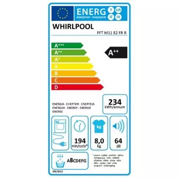 Sèche linge pompe à chaleur							WHIRLPOOL				FFTM1182FRR